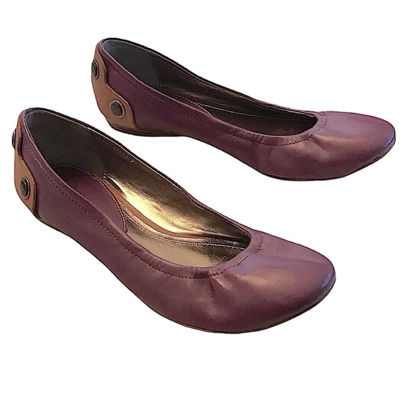 B. Makowsky Remi Leather Slip On Ballet Flats Purple Tan Studded Flat shoes Sz 7 - Picture 2 of 8